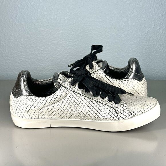 ZADIG & VOLTAIRE Neo Keith Snakeskin Embossed Leather Sneakers White Size 37 - Picture 6 of 16